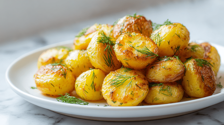 ziemniaki z koperkiem air fryer na talerzu