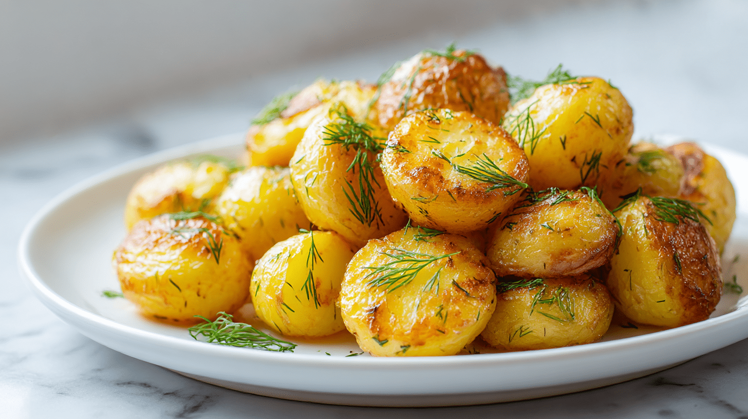 ziemniaki z koperkiem air fryer na talerzu