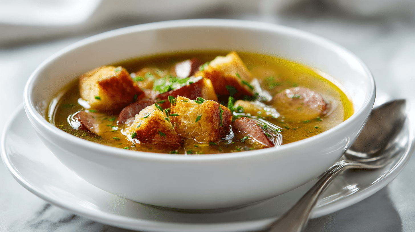 smaczny żurek z grzankami air fryer w misce