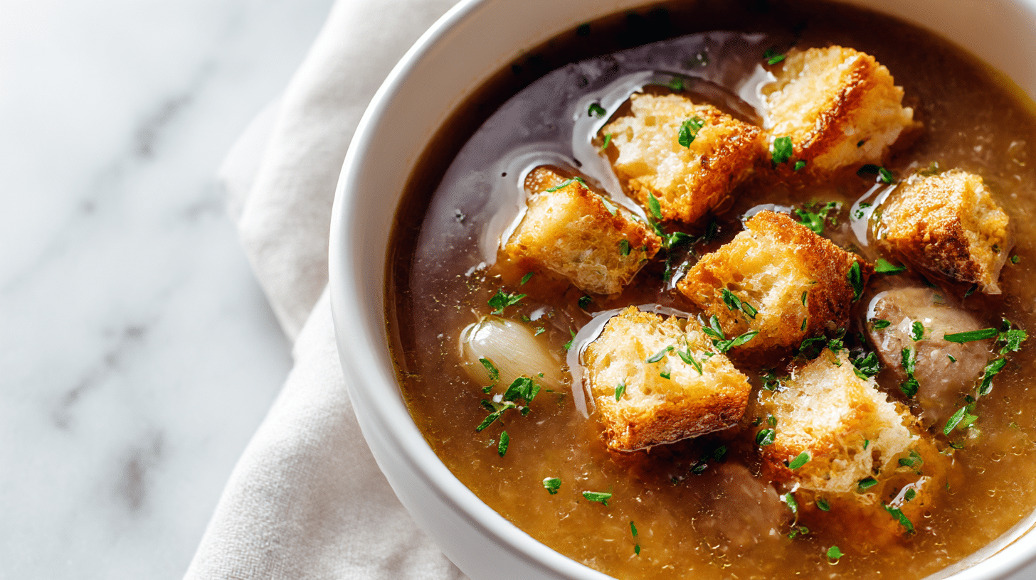 żurek z grzankami air fryer podawany z garnkiem