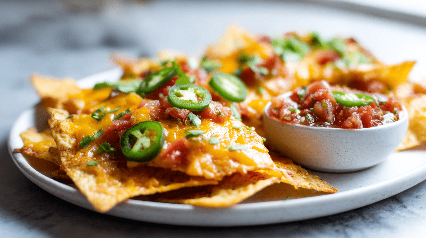 Domowe nachos air fryer z różnymi ostrymi sosami do dipowania