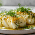 dorsz w sosie koperkowym air fryer na talerzu