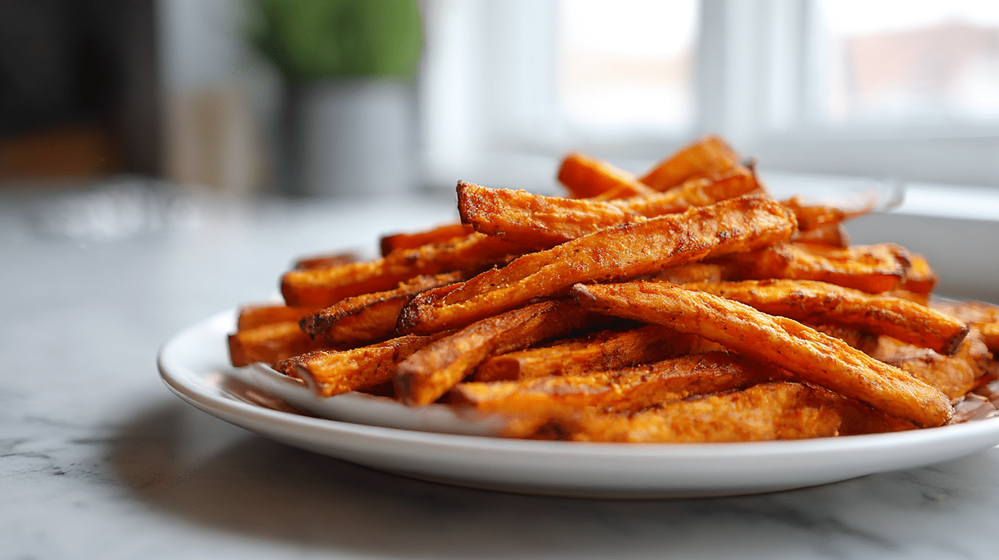 pyszne fit frytki z batatów air fryer z sosem
