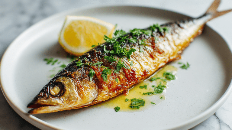 pyszna pieczona makrela air fryer na talerzu