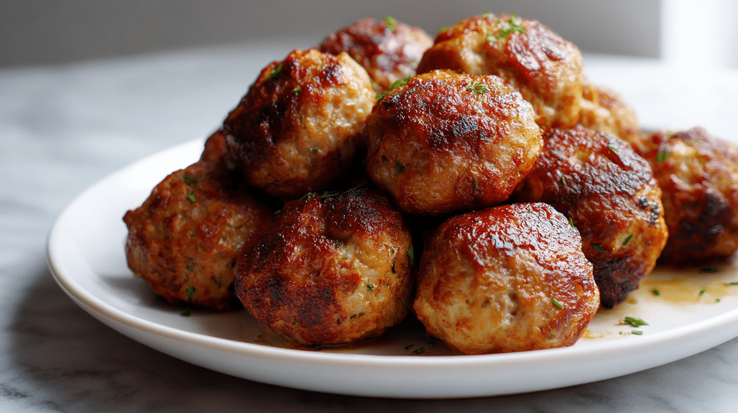 Pulpety z indyka air fryer podane z sosem jogurtowym