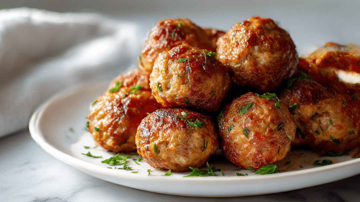 Pulpety z indyka air fryer serwowane na talerzu z sałatką