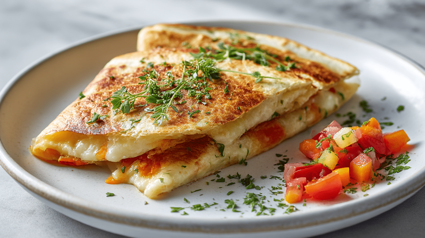 quesadilla air fryer na złocistym talerzu