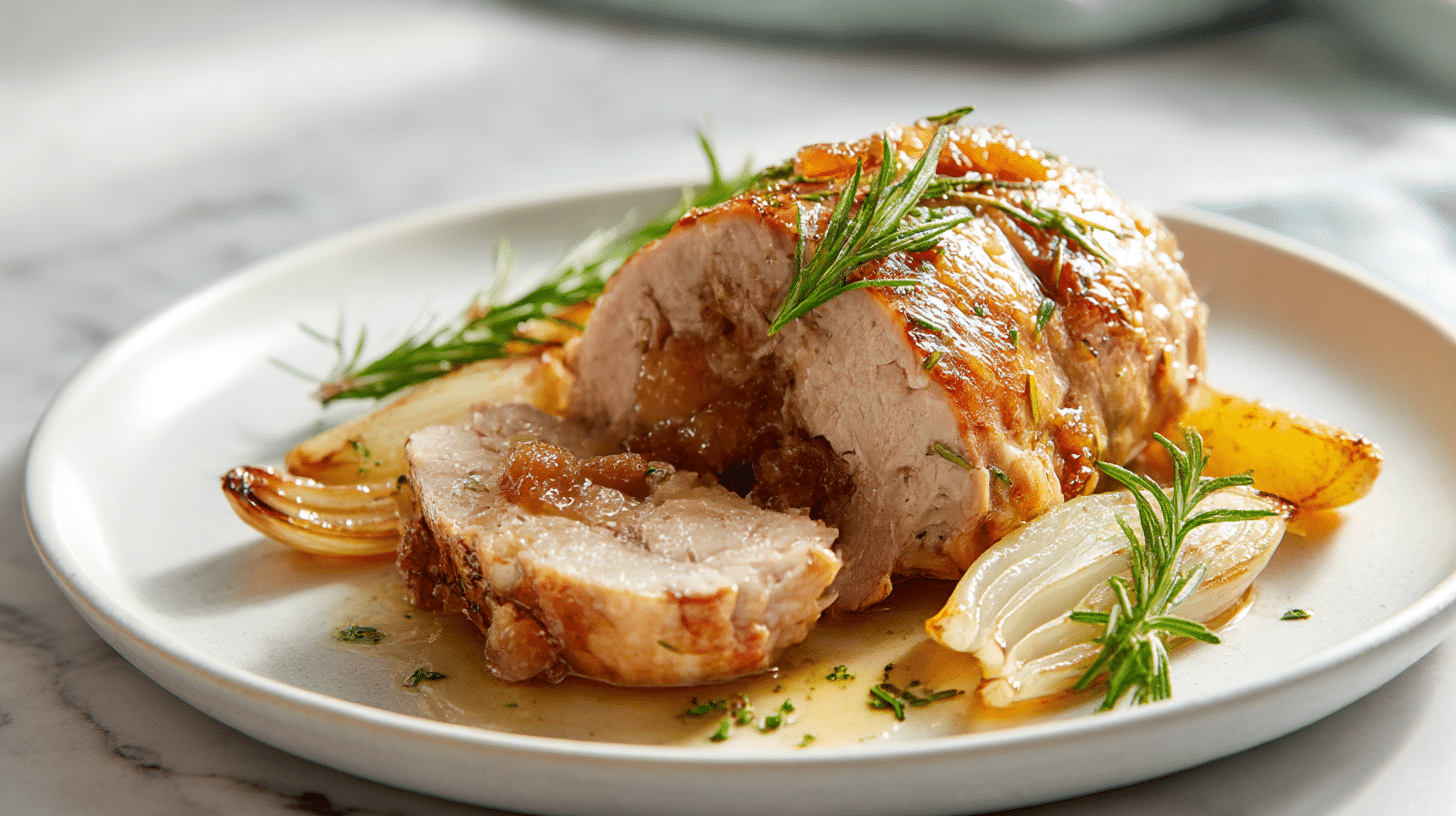 schab ze śliwką air fryer podany na talerzu