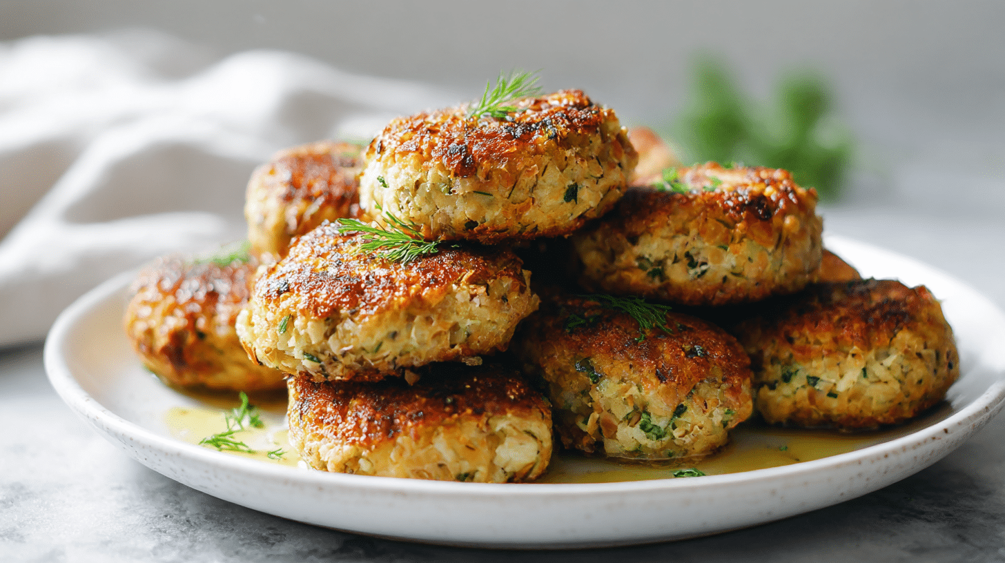 wegańskie kotlety air fryer z pieczarkami na talerzu