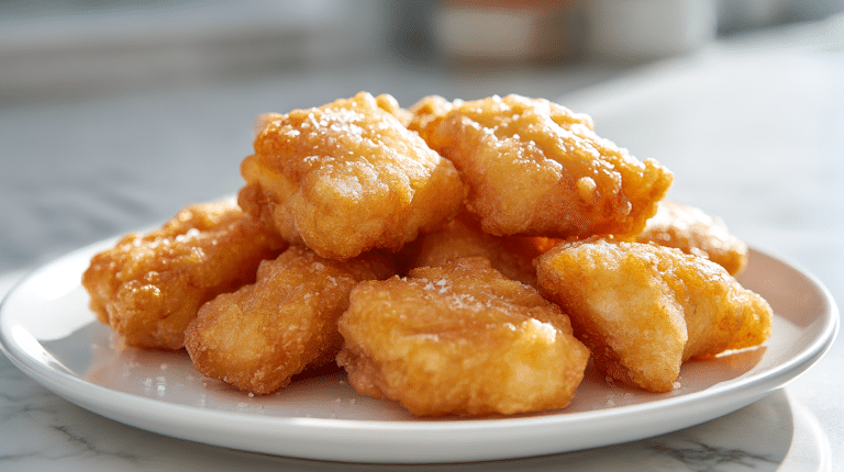 dorsz w cieście piwnym air fryer na talerzu