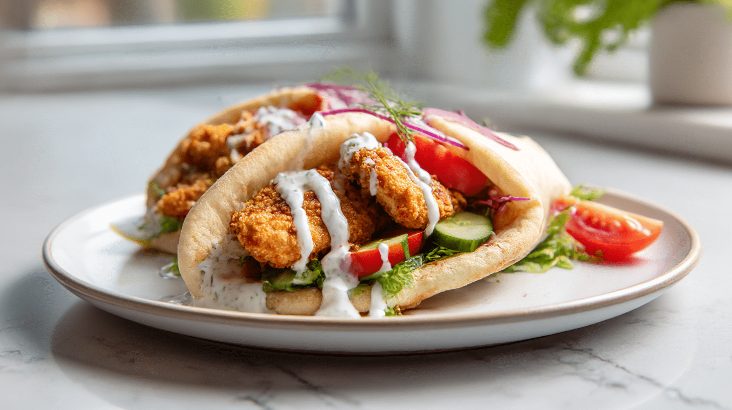 gyros z kurczaka air fryer podawane z świeżymi warzywami