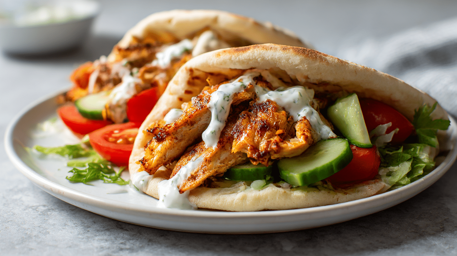 gyros z kurczaka air fryer podany w pita