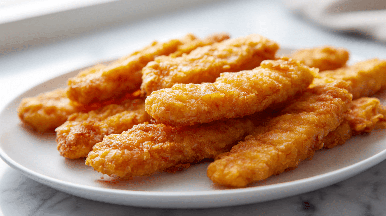 Domowe paluszki rybne air fryer na talerzu