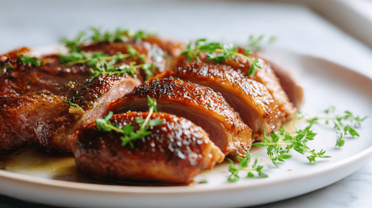 smaczna pierś z kaczki air fryer podana na talerzu