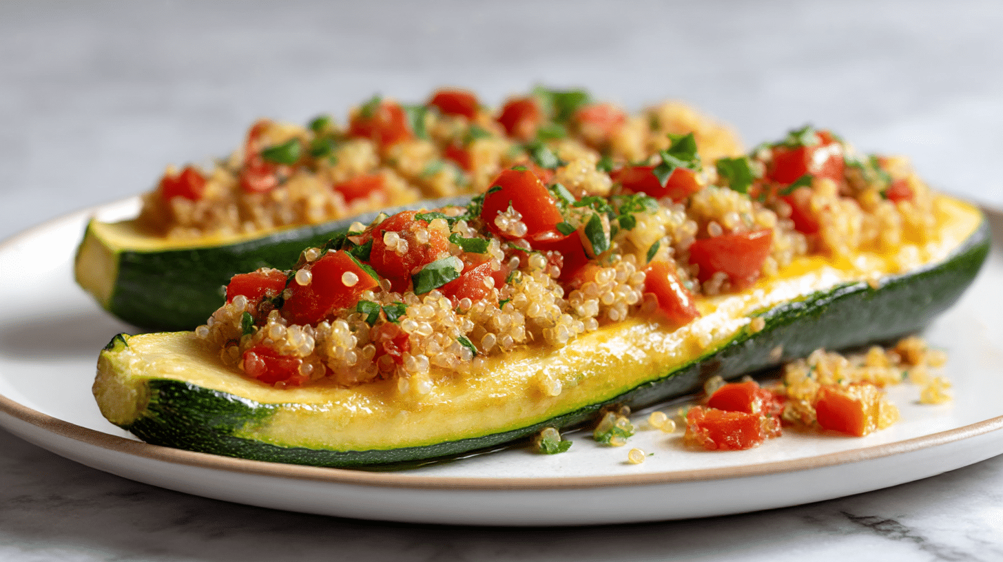 cukinia faszerowana quinoa air fryer z dodatkiem świeżych ziół