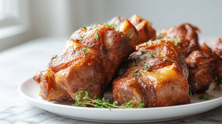 Golonka w piwie air fryer podana na talerzu z dodatkami
