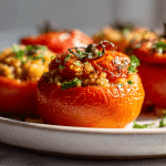 Pomidory z kaszą air fryer na talerzu