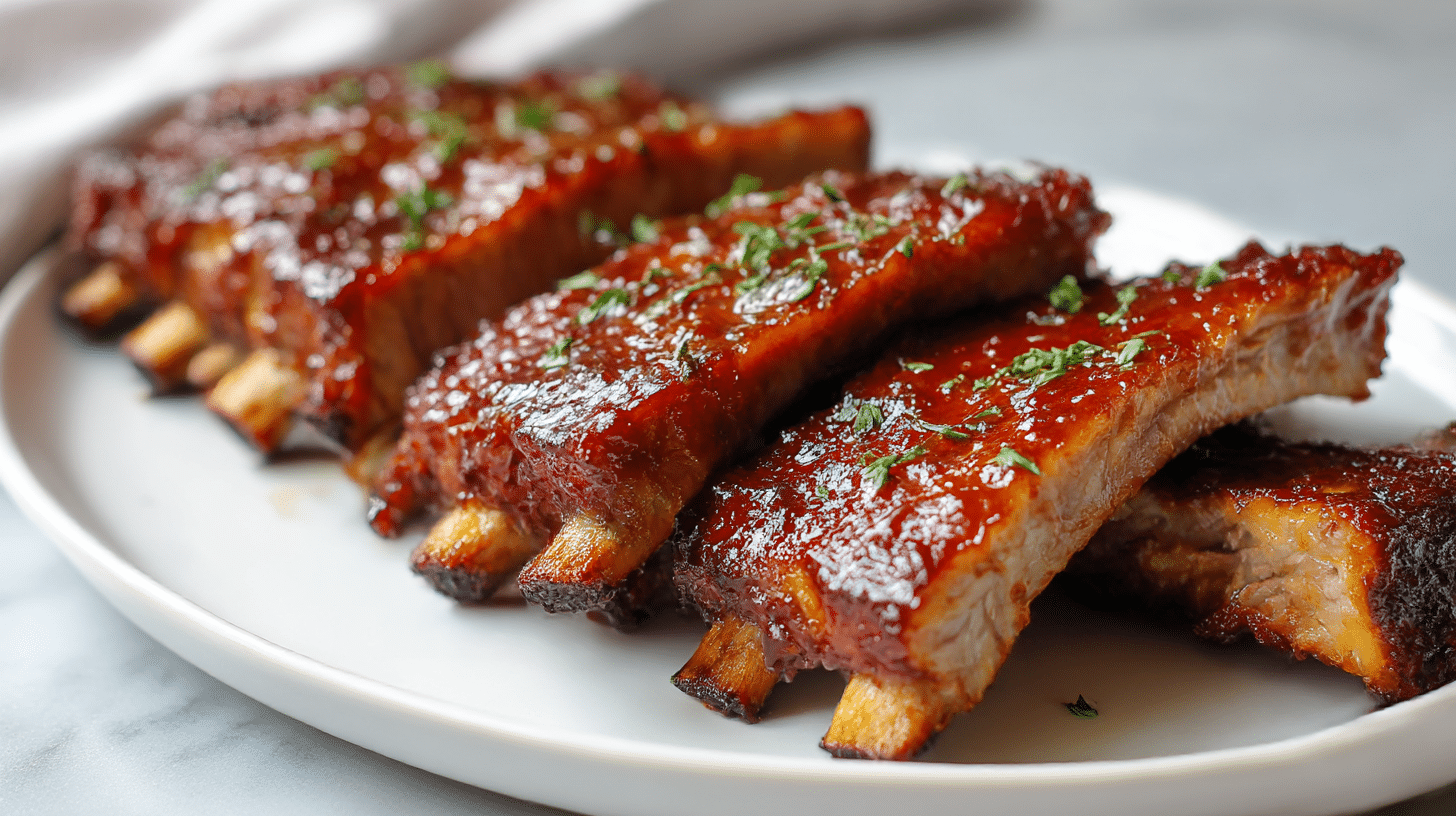 Pyszne żeberka w sosie BBQ air fryer na talerzu