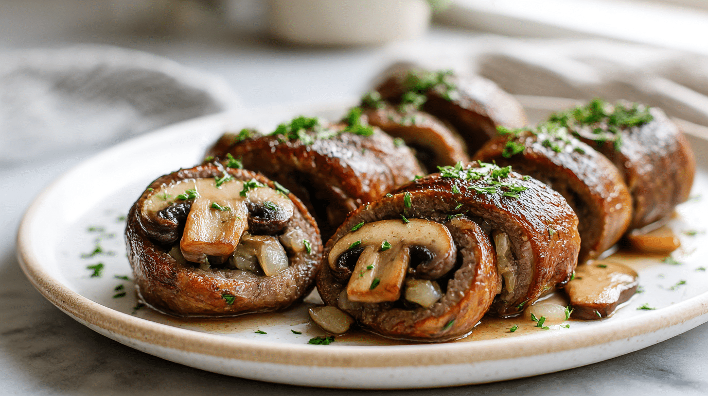 Zrazy wołowe air fryer na talerzu z dodatkami